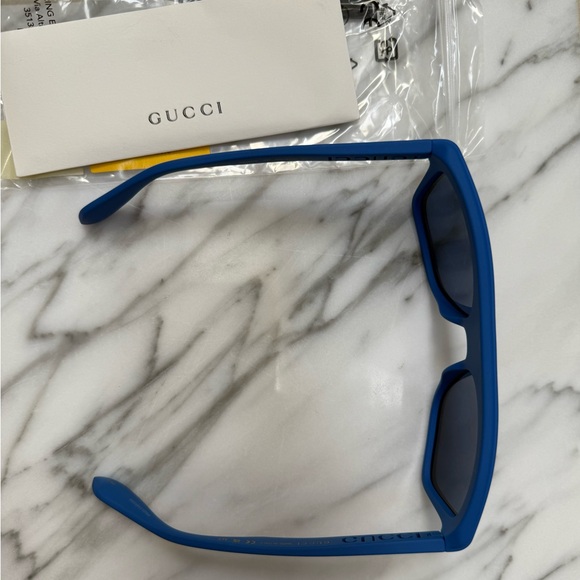 GUCCI MATTE BLUE GREY MIRRORED “GG” MONOGRAM SQUARE SUNGLASSES - Picture 11 of 16